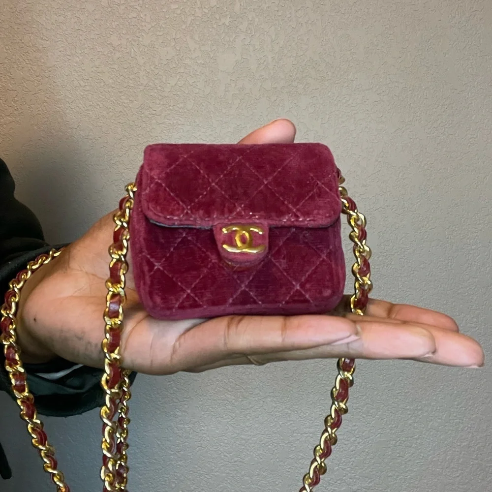 Rare Vintage Chanel Nano Velvet Flap Bag - Picture 1 of 12
